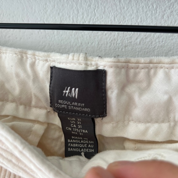H&M Men’s Corduroy Off White Trousers Pants Pleated Size 31 X 29 - Picture 3 of 9